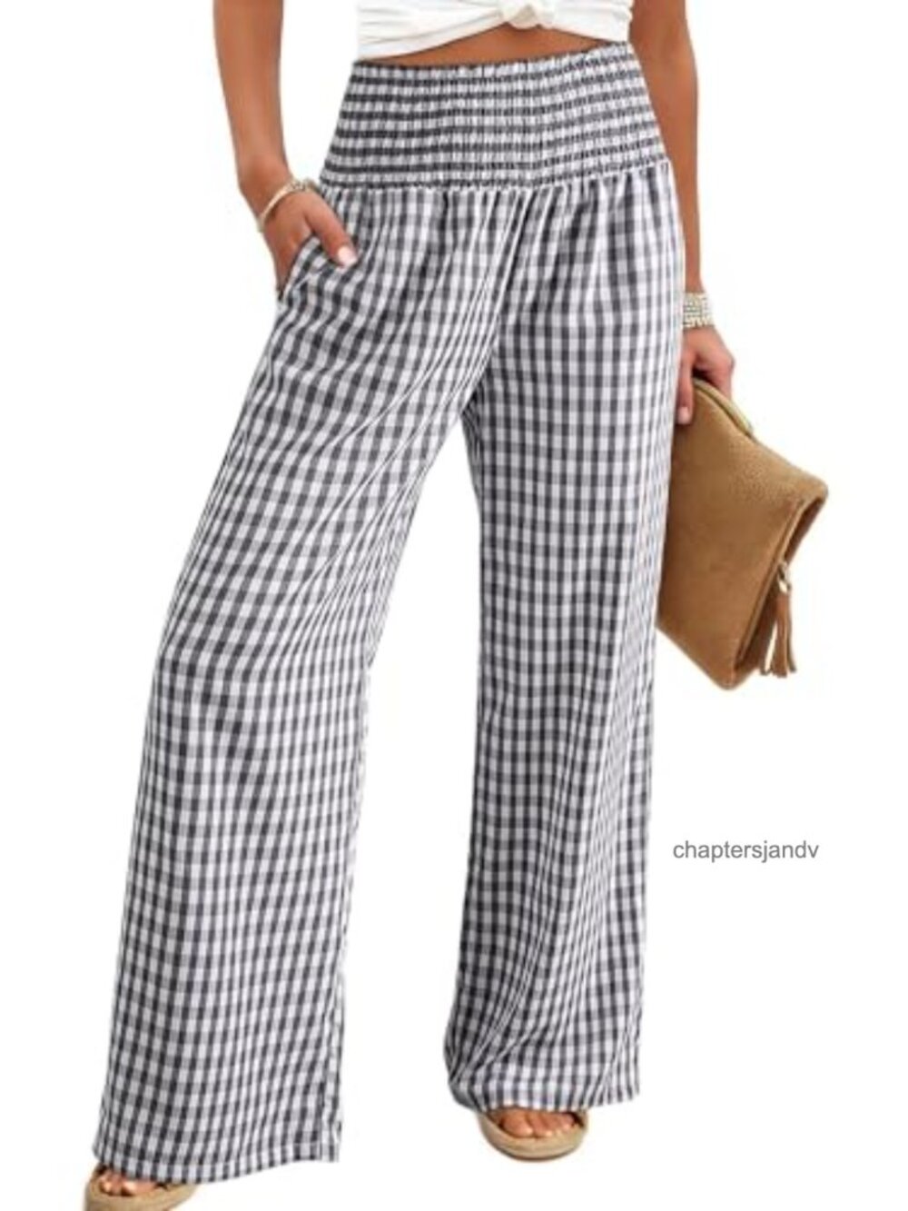 Dokotoo Gingham Wide Leg High Rise Palazzo Casual Pants
